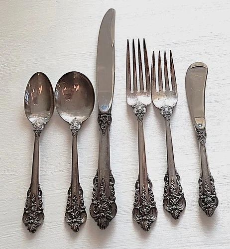 WALLACE GRANDE BAROQUE STERLING SILVER 6 Piece Place Setting ~about 320 grams