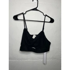 NEW House of Harlow 1960 Black Linen Blend Cropped Knot Tank Size Medium