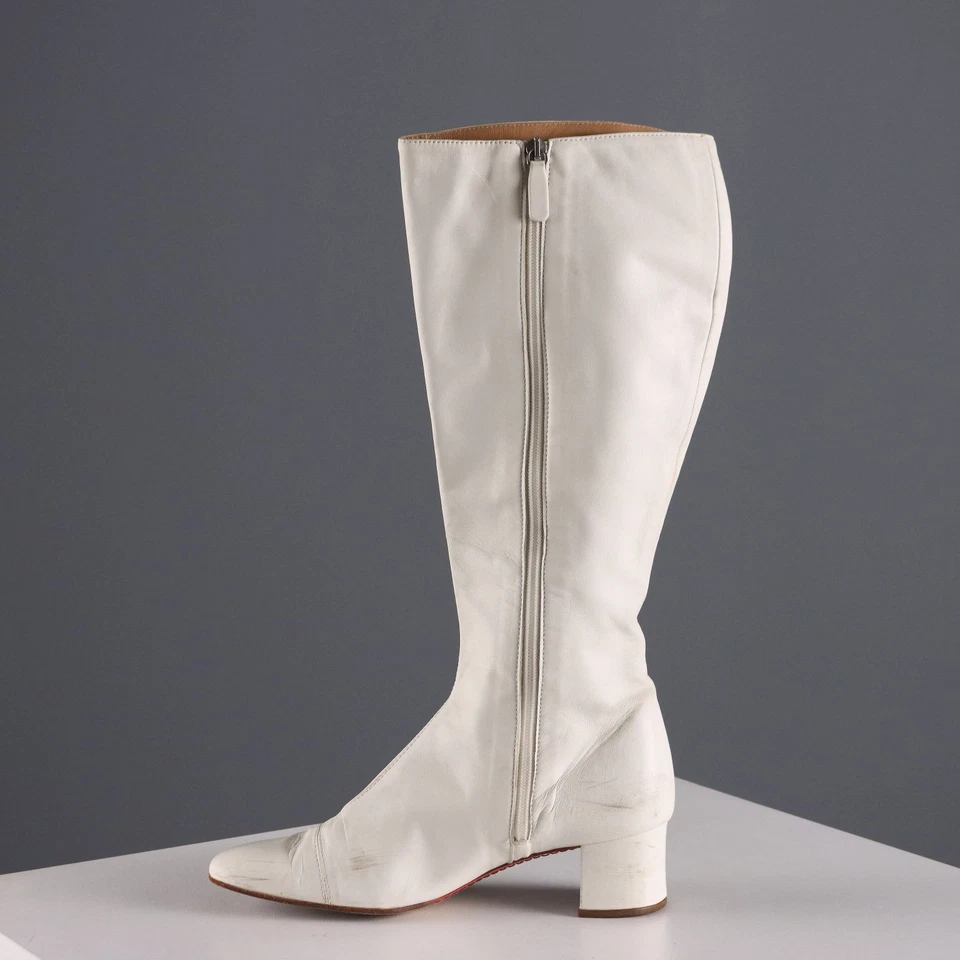 Bottes Valentino Vintage Cuir Blanc N. 38 Italie Années 1960 Originals - Photo 3/4