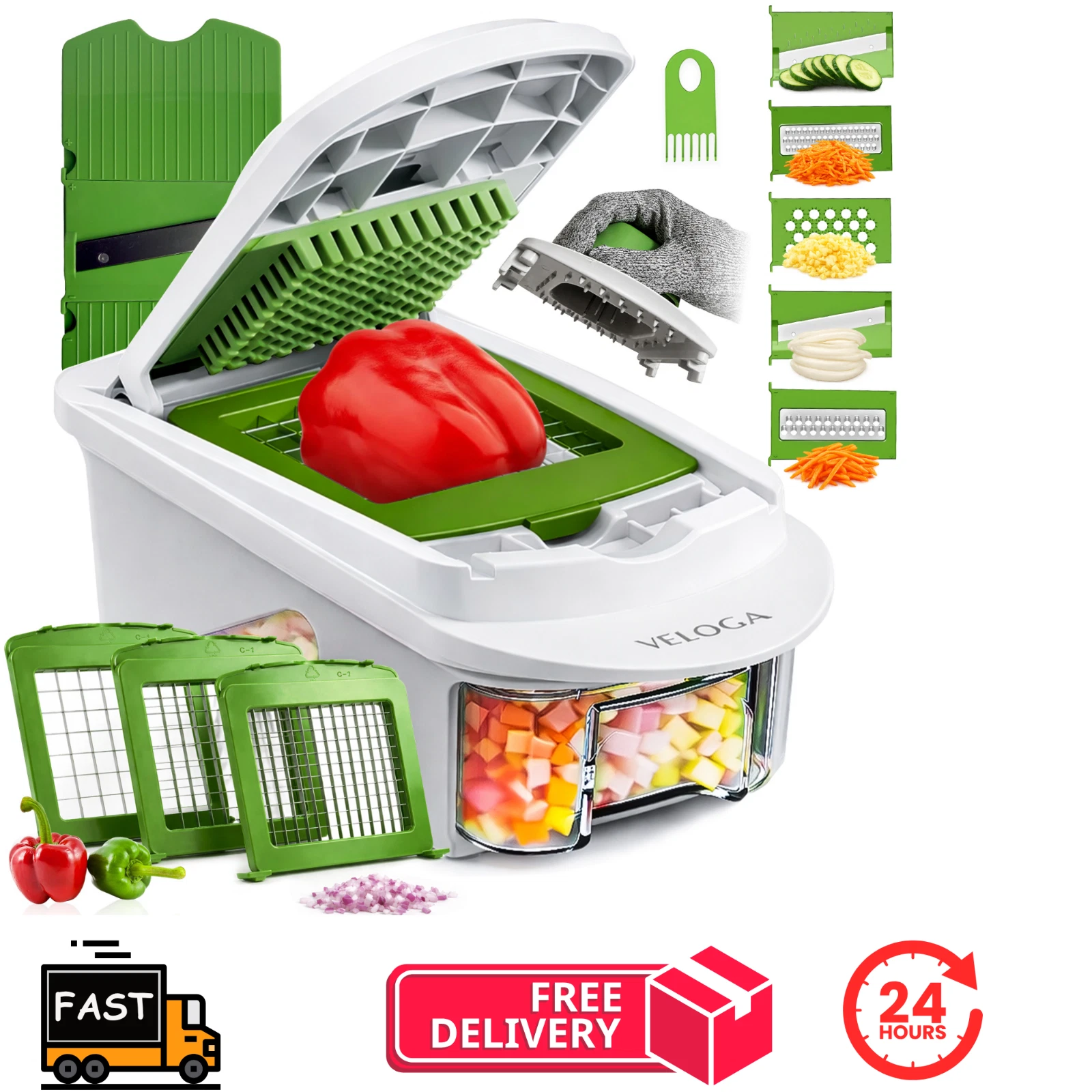 Mandoline Vegetable Chopper 8 in 1 Dicer Multi-Functional Veg cutter with Glove
Opens in a new windo