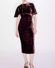 Zara Purple Velevet Blogger Favorite Short Sleeve Midi Dress Size XS