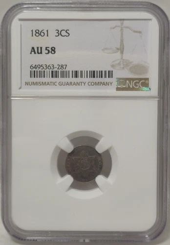 1861 US 3-CENT COIN NGC AU 58