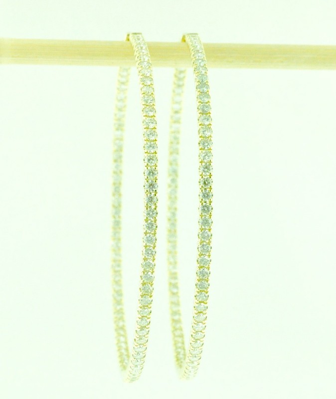 5.50 ct 14k Yellow Gold Natural Diamond Hoop Earring inside outside snap closure