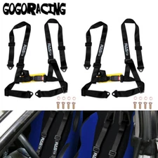 2 X UNIVERSAL BLACK 4 POINT BUCKLE RACING SEAT BELT HARNESS FOR ATV UTV GO-KART