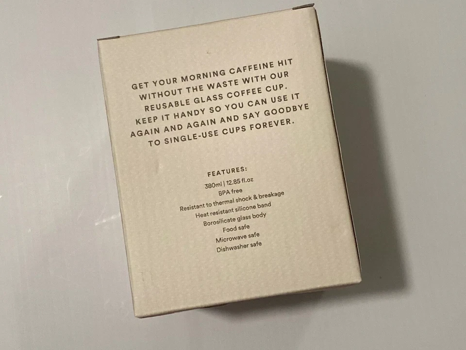 Taza de café de vidrio reutilizable de 12 oz. Taza de vidrio templado y banda de silicona antideslizante. Foto 3 de 3