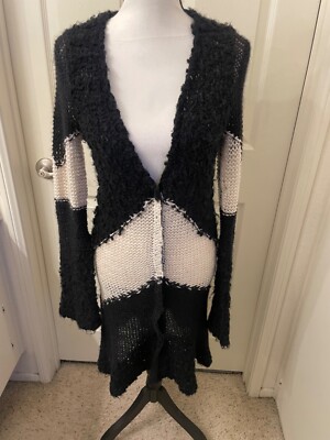 Free People duster long cardigan Duster Sweater Jacket black white