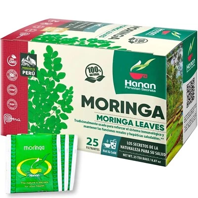 HANAN Moringa 25 Herbal Teabags Te De Moringa Leaf -100% Natural Superfood Leaves Peru