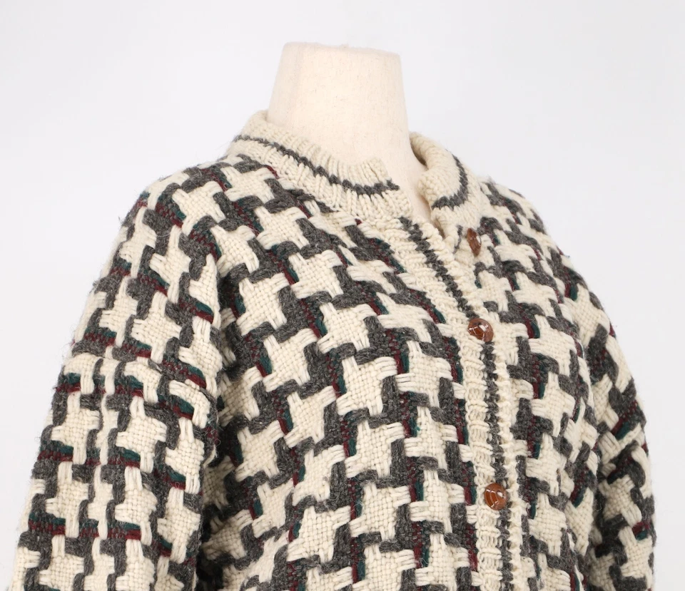 Cárdigan suéter marrón crema vintage para mujer tejido de canasta botón frontal Foto 4 de 4
