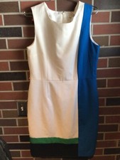 Calvin Klein Womens Dress 12 White Blue Green Color Block Sheath Sleeveless Work