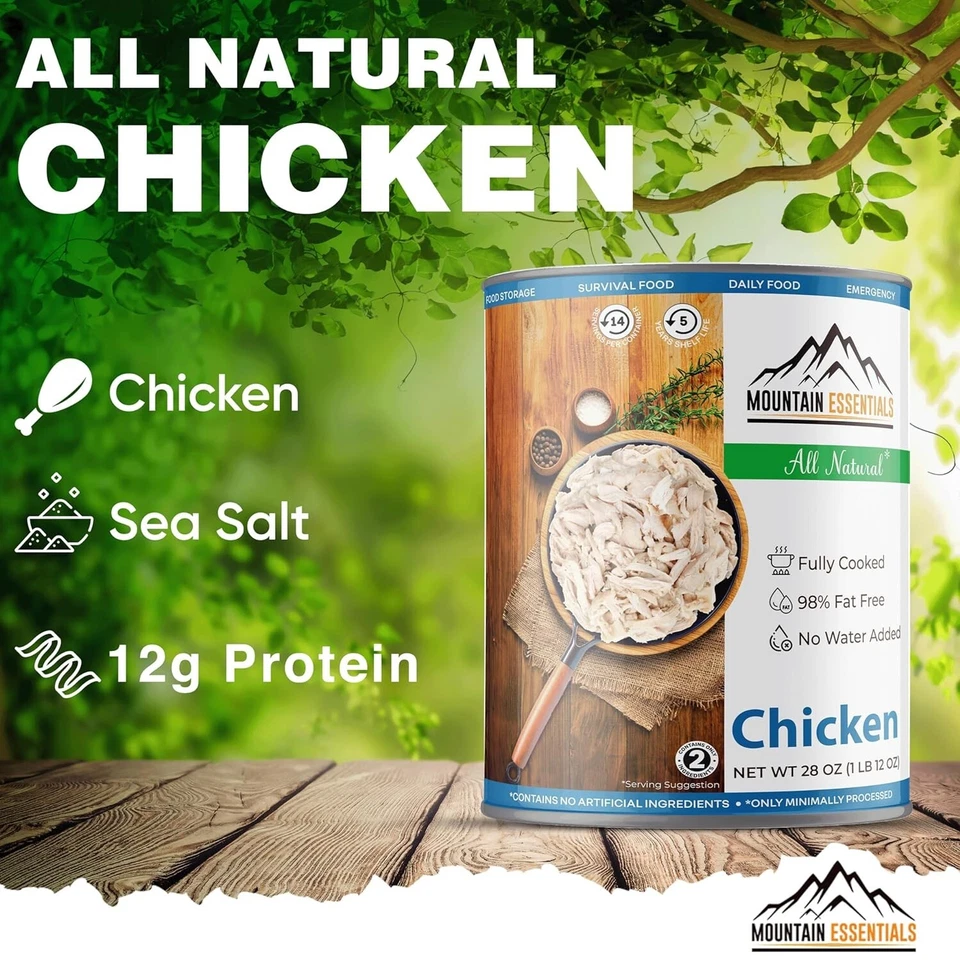 Pollo totalmente cocido totalmente natural MOUNTAIN ESSENTIALS 28 oz, paquete de 12 alimentos Foto 3 de 4