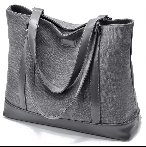 Laptop Tote Bag For Women Work School 15.6in Large Purse Dark Gray Canvas - Image 2 of 4