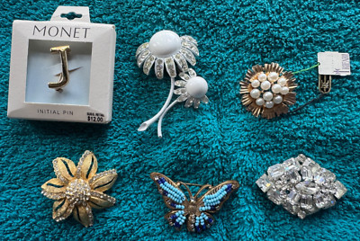 Vtg Lot Miriam Haskell Weiss Monet Trifari Butterfly Pin Seed Beads Rhinestones