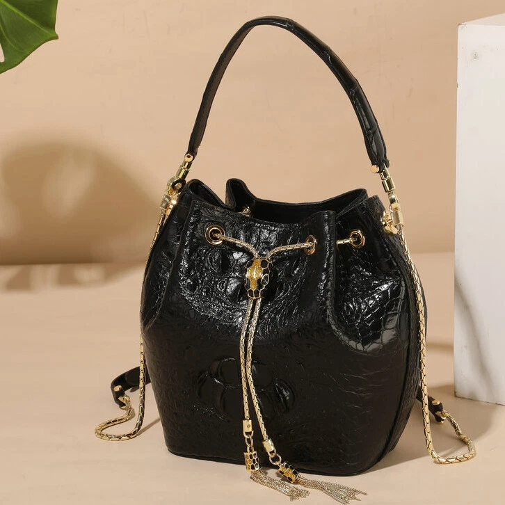 Black Bucket Bag Luxury Leather Bucket Bag for Women Bucket 