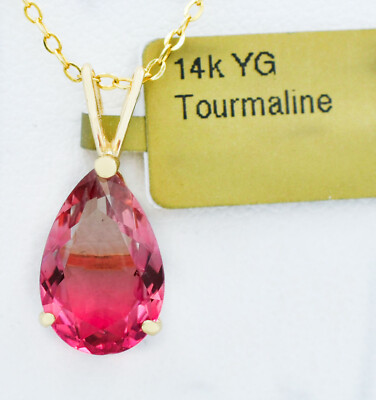 LAB CREATED 3,56 kt ROSA TURMALIN ANHÄNGER 14k GOLD - NEU MIT ETIKETT - KOSTENLOSE KETTE