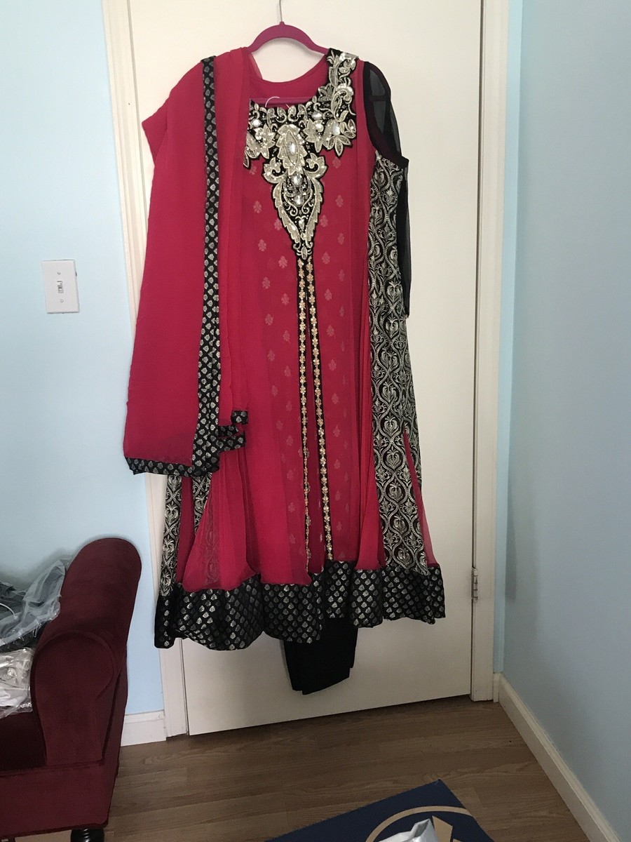 black and pink dress pakistani strapless open back dress Pink Black Salwar Kameez for Pakistani Party Dresses Nameera by Farooq