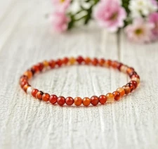 Natural Carnelian 4mm Crystal Gemstone Beads Dainty Stretch Bracelet Minimalist