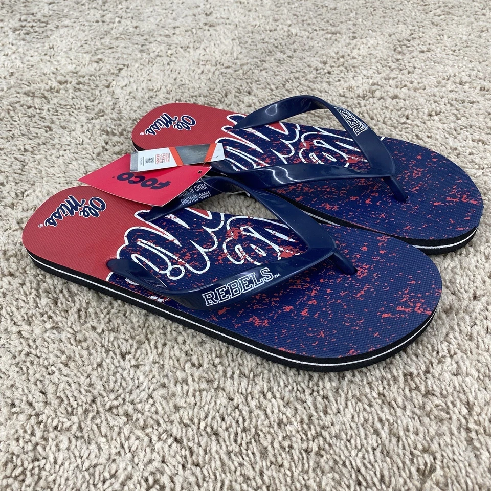 Sandalias Ole Miss Rebels FOCO Adulto Medianas Rojo Azul Tanga Chanclas Nuevas con Etiquetas Foto 2 de 4