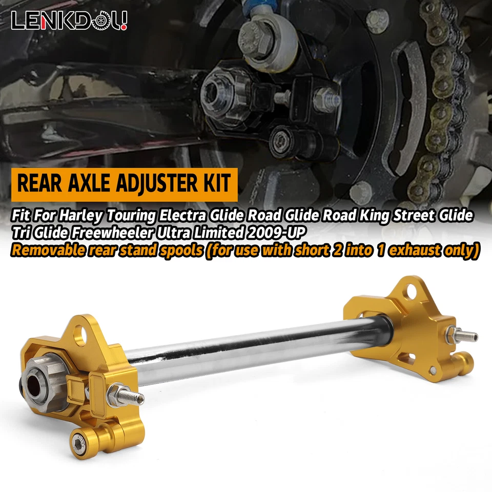1xRear Axle Adjustable Kit Gold For Harley Touring Street Glide Road King 2009+ - Imagem 3 de 4