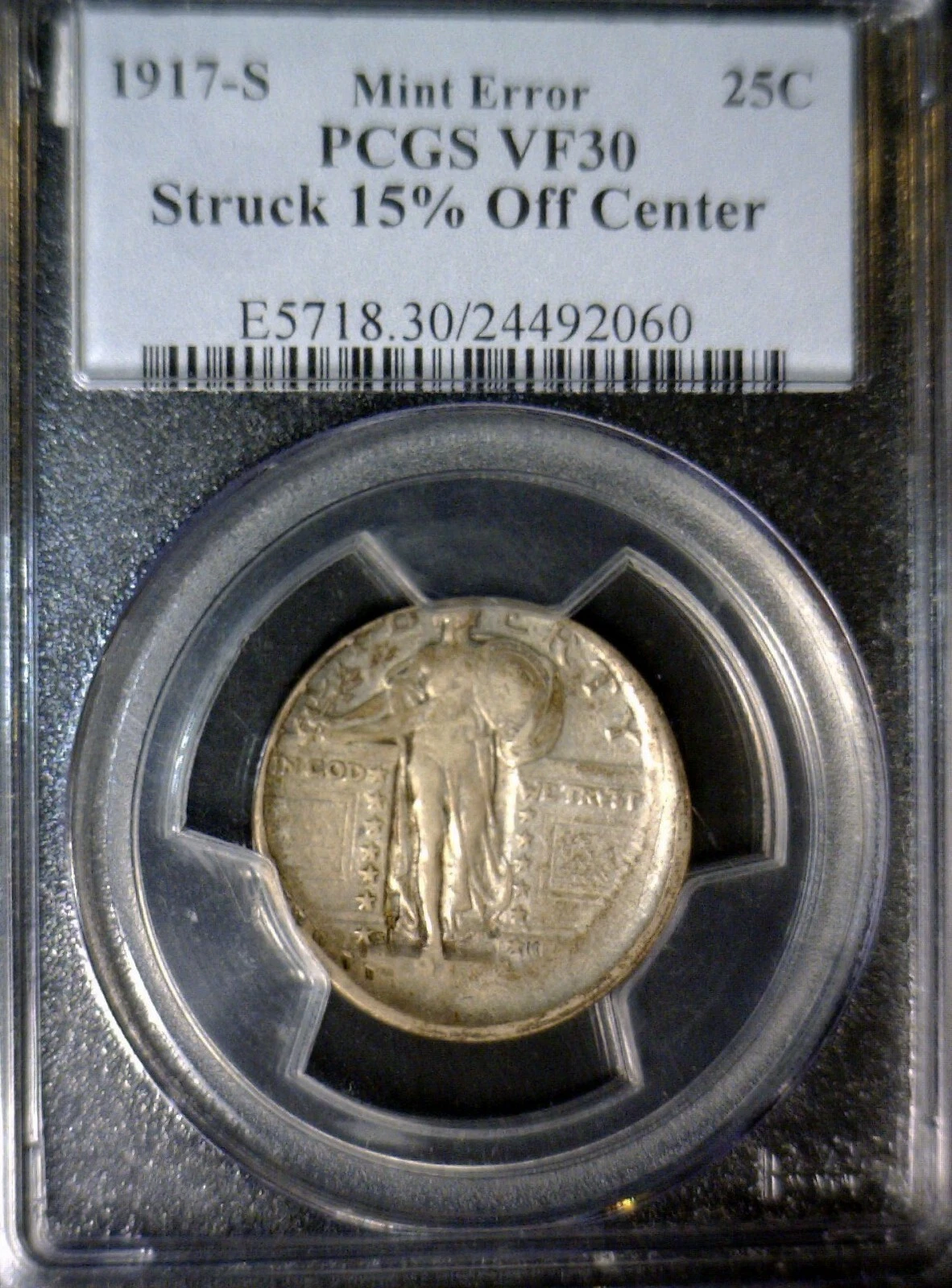 1917s ERROR PCGS VF30 OFF CENTER Standing Liberty Silver Quarter Coin RARE O/C !