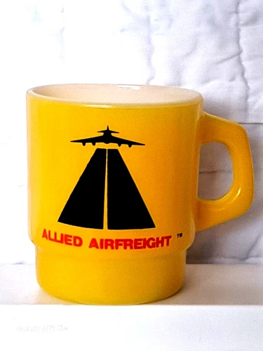 Vintage Anchor Hocking Advertising ALLIED AIRFREIGHT Yellow Glass Mug