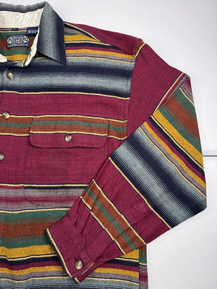 Vtg Point Zero Shirt Heavy Cotton Mexican Striped Blanket Aztec Grunge Y2K L - Image 2 of 4