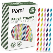 250-Pack Compostable Paper Straws for Drinking - Assorted Colors - Includes -