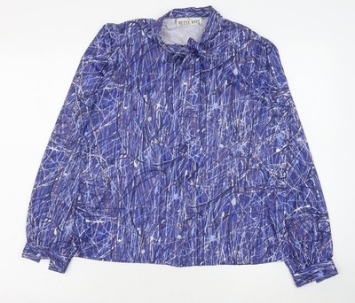 Butte Knit Damen blau geometrisches Polyester Basic Knopfleiste Größe 14 Rundhalsausschnitt