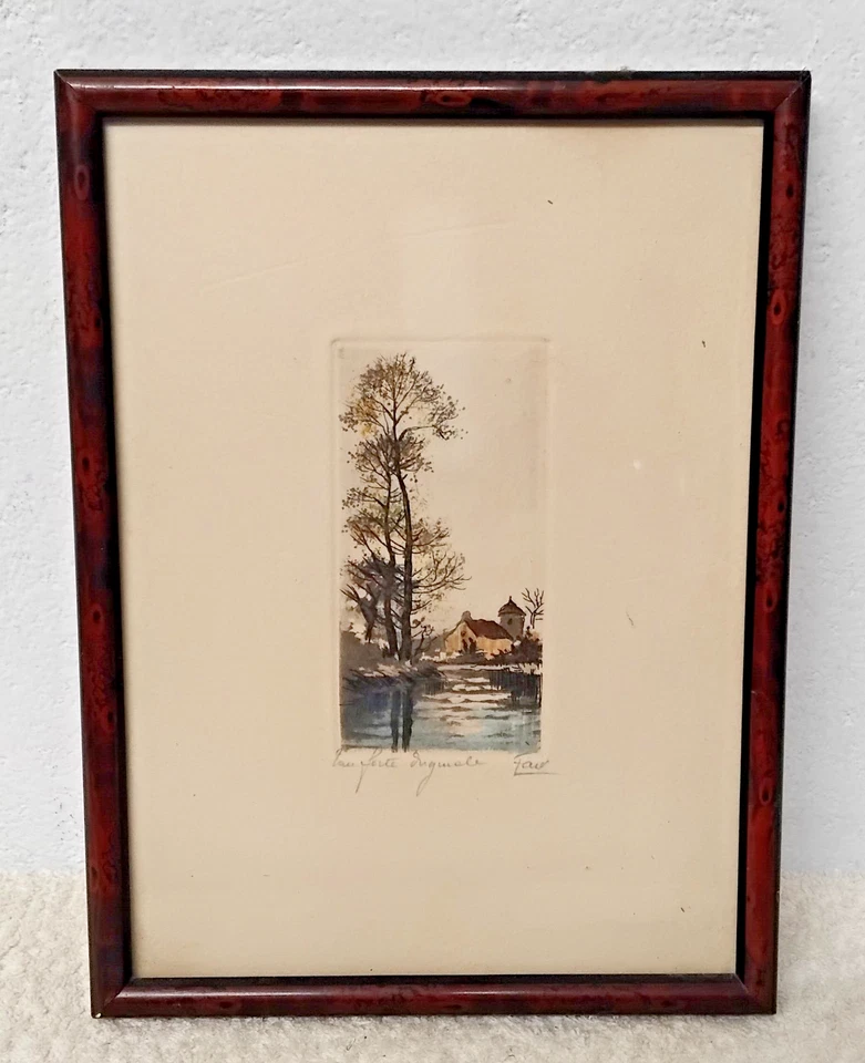Ancien Tableau Encadré Sous Verre Signé Vintage (Réf : CH50) - Photo 1/4