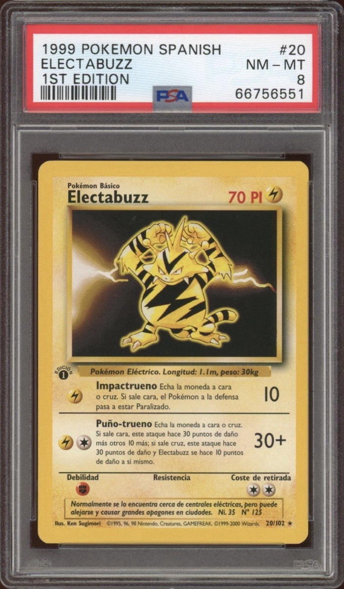 1999 Pokemon SPANISH 1st Edition Base Set Electabuzz 20/102 PSA 8