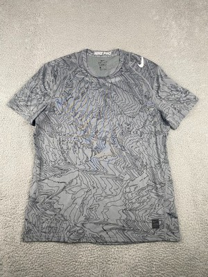 Nike Pro Dri-Fit Shirt Mens XL Gray Fitted Topography Topo Map Training 801799