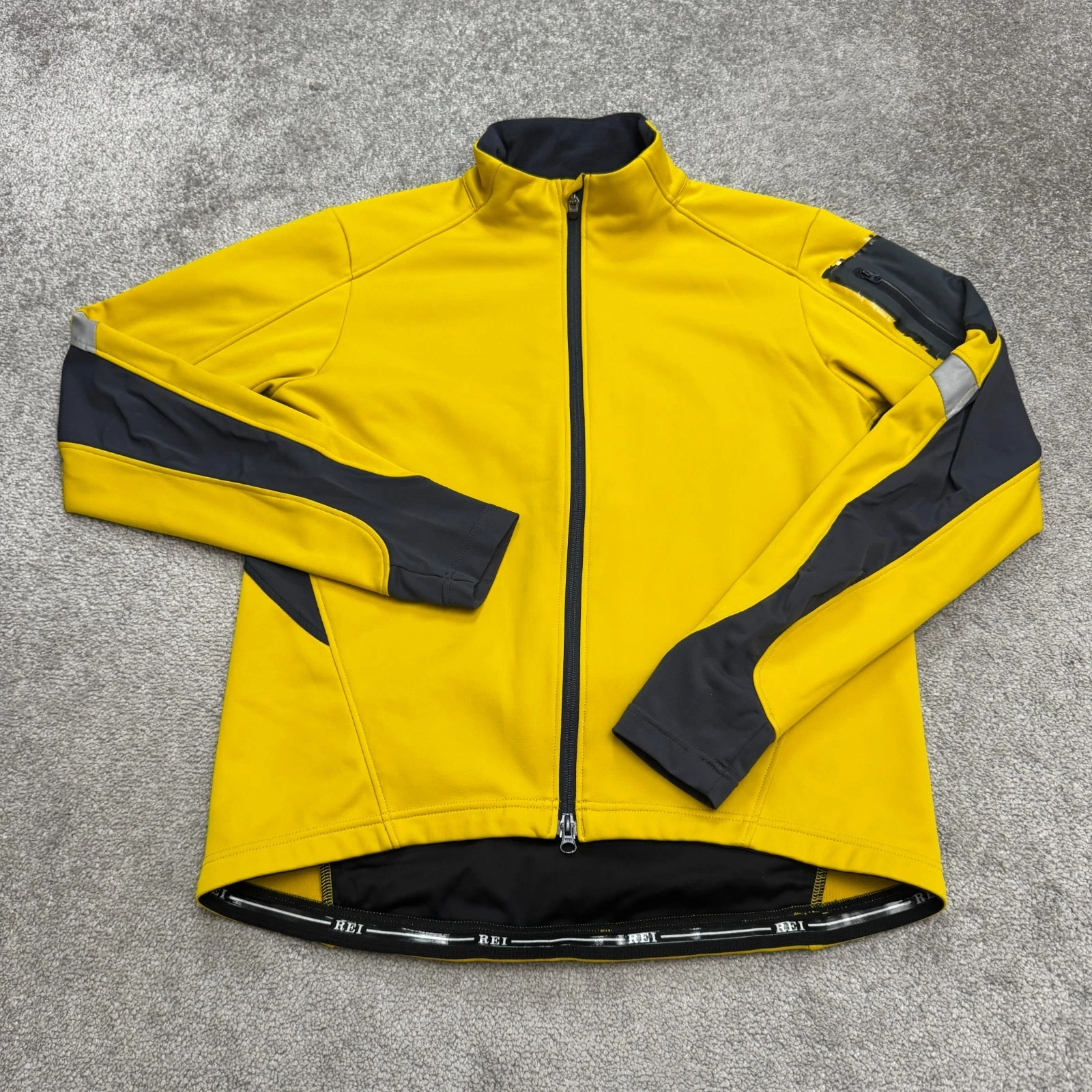 REI Cycling Softshell Windbreaker Jacket Men Large Yellow Full Zip Biker Outdoor