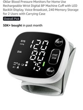 Oklar Wrist Blood Pressure Monitor Rechargeable Digital BP Machine LED Display