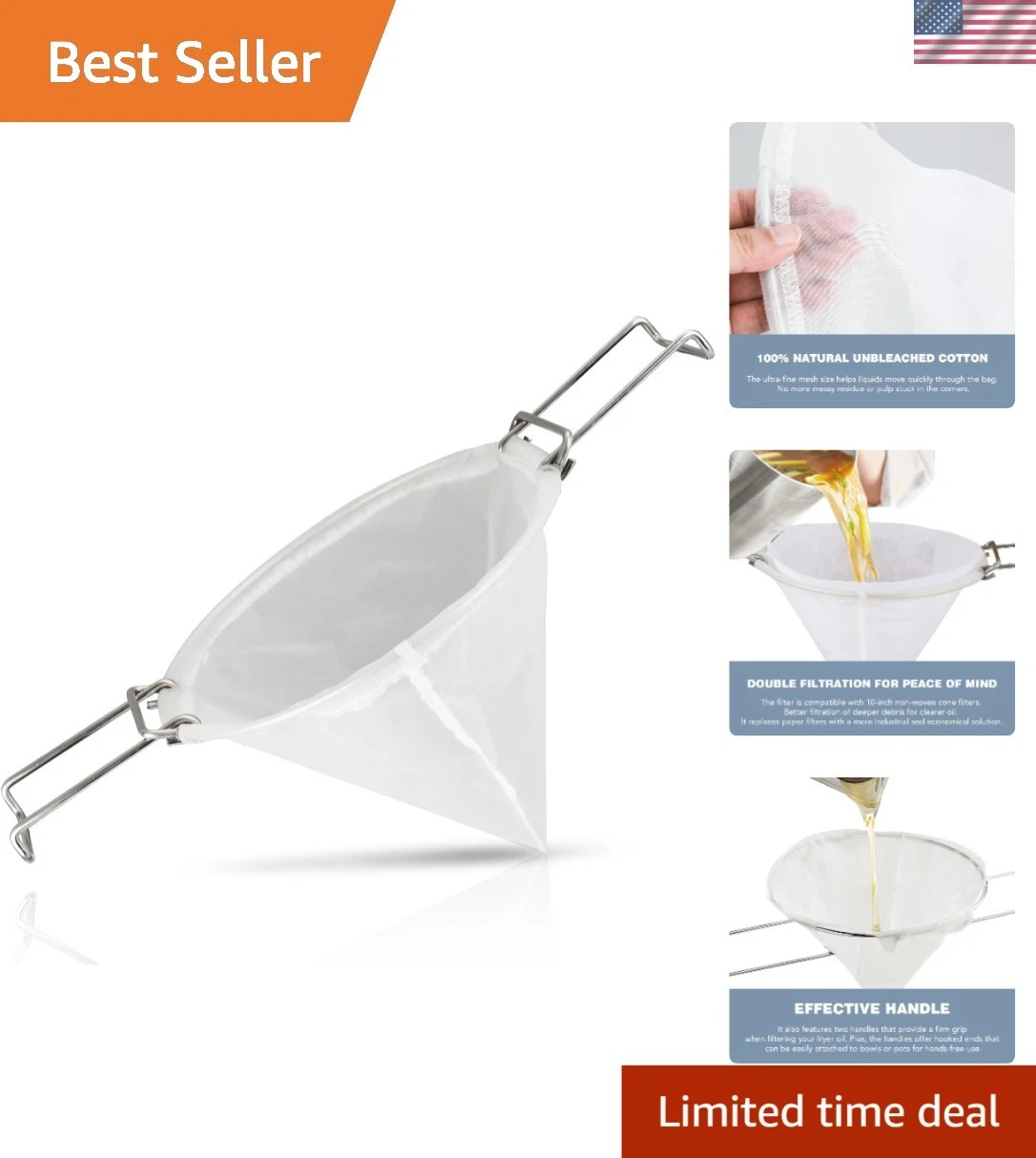 Fryer Oil Filter Bag Mesh Cone 10 Inch Reusable Food Safe Easy Clean
Opens in a new window or tab