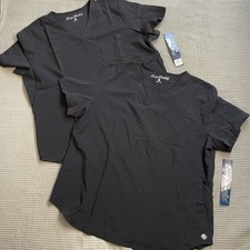 New Butter-Soft Easy Stretch Scrub Top XL Womens Set Of 2 Chloe Onyx Black