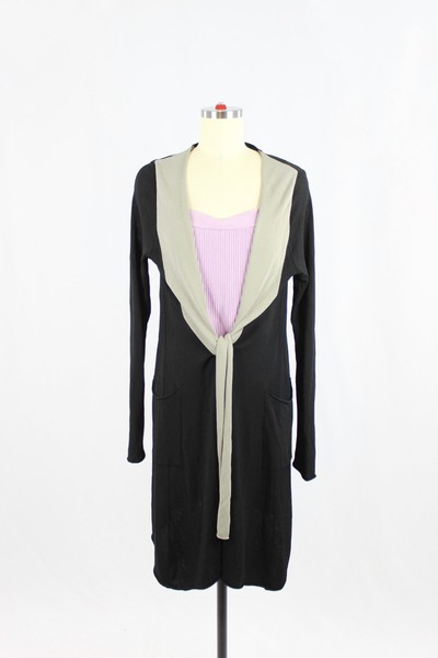 ANNETTE GORTZ Black Viscose Knit Long Wrap Tie Front Cardigan Sweater, Size M