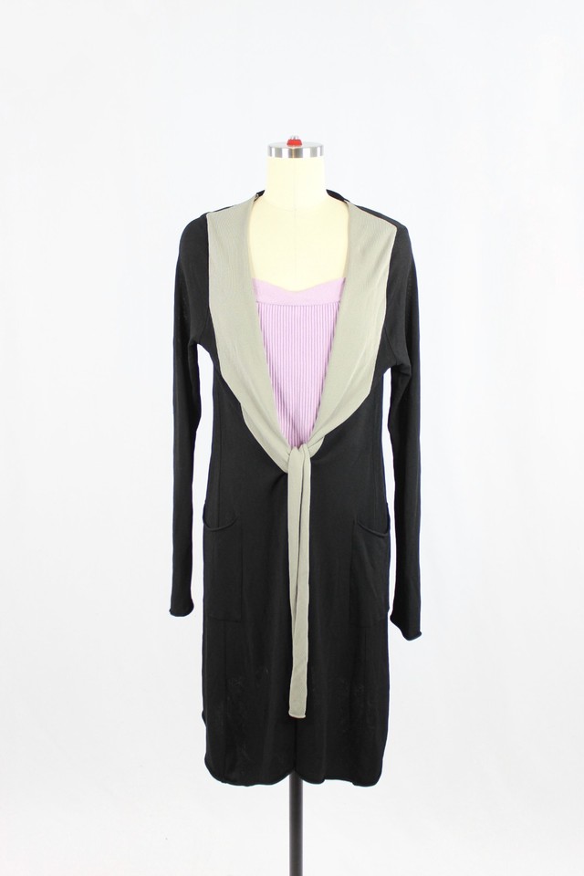 ANNETTE GORTZ Black Viscose Knit Long Wrap Tie Front Cardigan Sweater, Size M