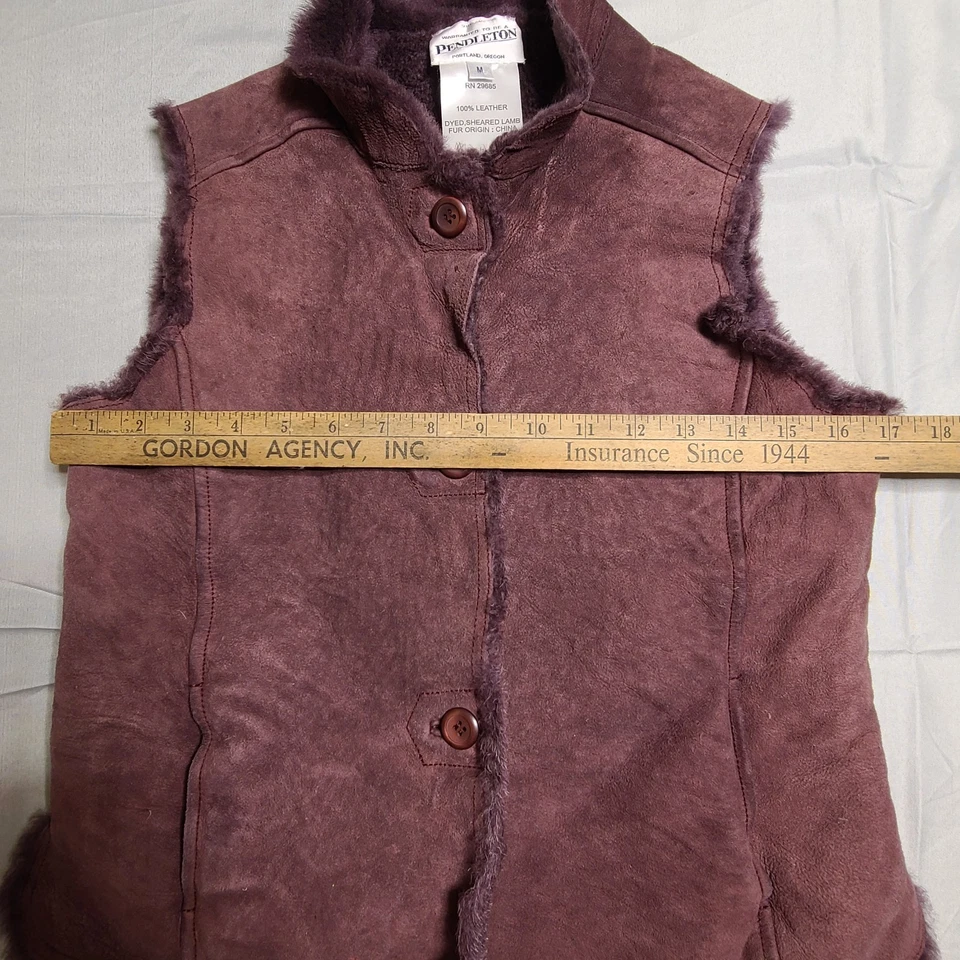 Pendleton Leather Vest Women's Medium Button Up Sheared Lambs Fur Dyed Western - Image 2 of 4