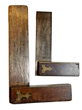 Antique Hall & Knapp Try Square Pair New Britain CT Brass Wood Pre-Stanley 1850