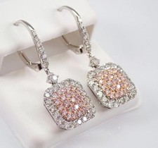 3Ct Round Cut Real Moissanite Cluster Dangle Drop Earring 14K White Gold Plated