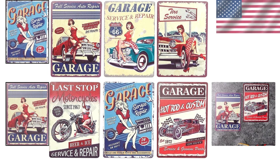 Vintage Car and Motorcycle Posters - 6 Pre-Drilled Iron Signs - Perfect Gift Set - Image 2 of 4