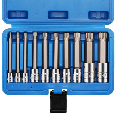 10-teiliger Spline Tip Bit Steckschlüsselsatz, M-Typ, S2 und Cr-V Stahl, extra