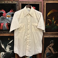 Vintage Lee 70s Western Short Sleeve Pearl Snaps Button Up Ivory Shirt Men s Lrg
