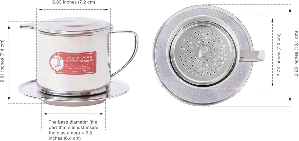 Prensa de filtro de café vietnamita. Phin atornillado hecho en medio (8 oz)  Foto 3 de 4