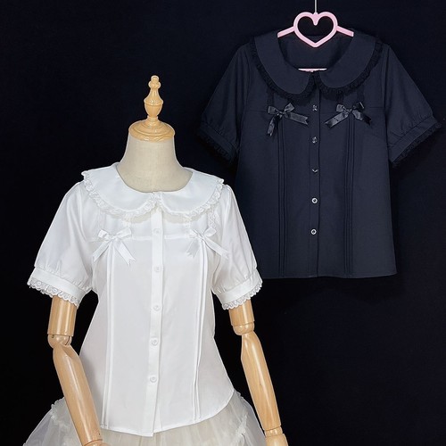 Heiß Lady Lolita Shirt Top Mädchen Knopf Schleife Bluse Kurzarm Jk Shirt Party - Bild 1 von 11