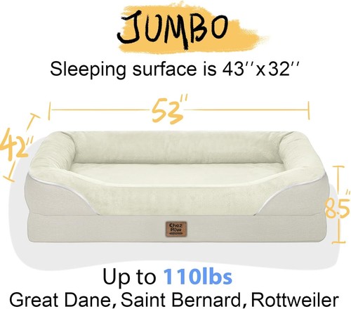 Jumbo Dog Bed Orthopedic Foam Beige Pet Sofa53x42x8.5“-Removable Cover & Bolster - Picture 6 of 11