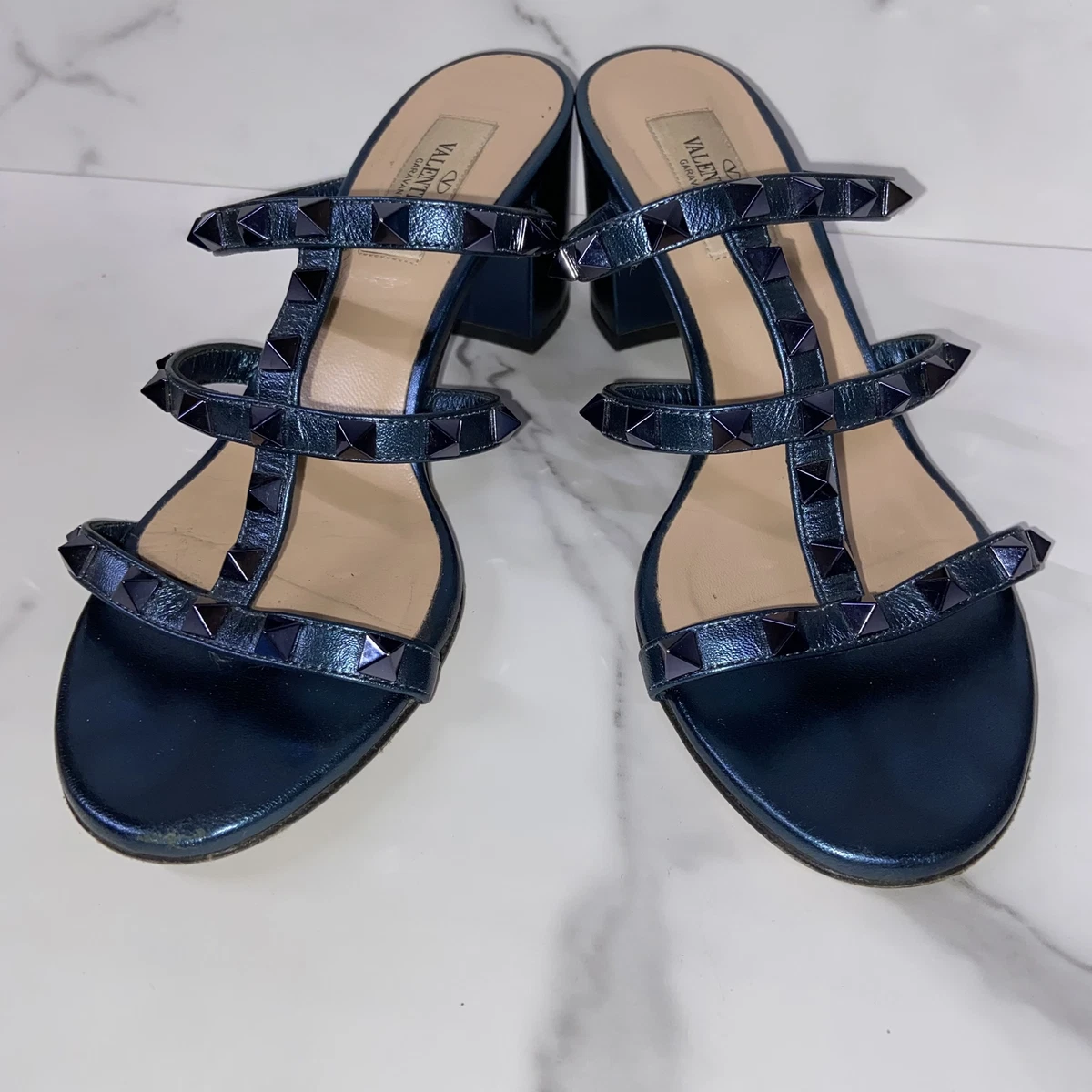 Valentino Rockstud Accents Heels in Navy Blue Size 6 eBay