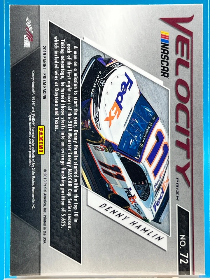 2019 Panini Prizm - Velocity Denny Hamlin #72 Purple Flash Prizm - Image 2 of 2