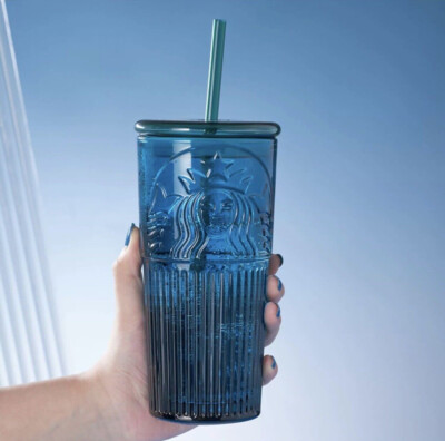 New Starbucks 2022 China Blue and Green Siren 19oz Glass Cup Best Gift