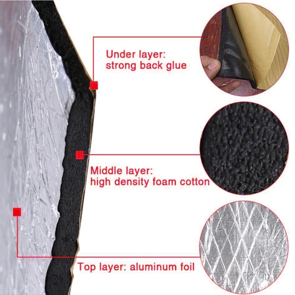 60"x40" Automotive Sound Deadening Insulation Heat Barrier Noise Proof Deadener Foto 2 de 4