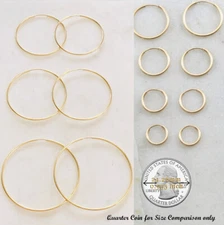 Genuine 18K Yellow Gold Filled Hypoallergenic Italian Thin Endless Hoop Earrings